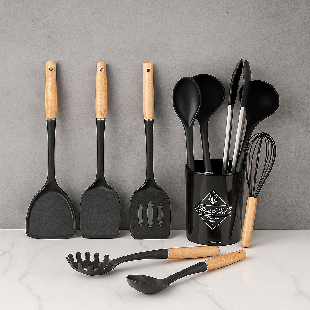 Offset Spatula Set - Set Peralatan Masak Silikon dengan Gagang