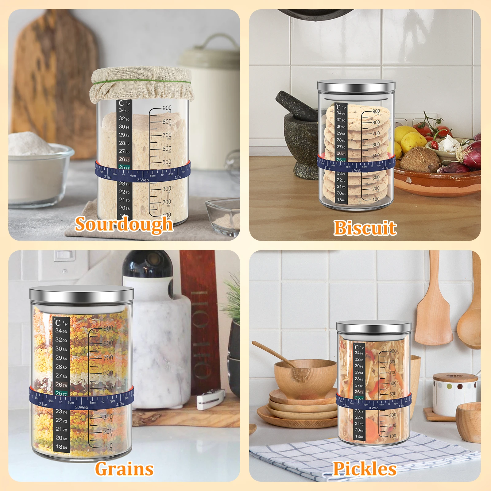 Kitchen Baking Soda - Toples Starter Sourdough 900ml, Wadah Kaca