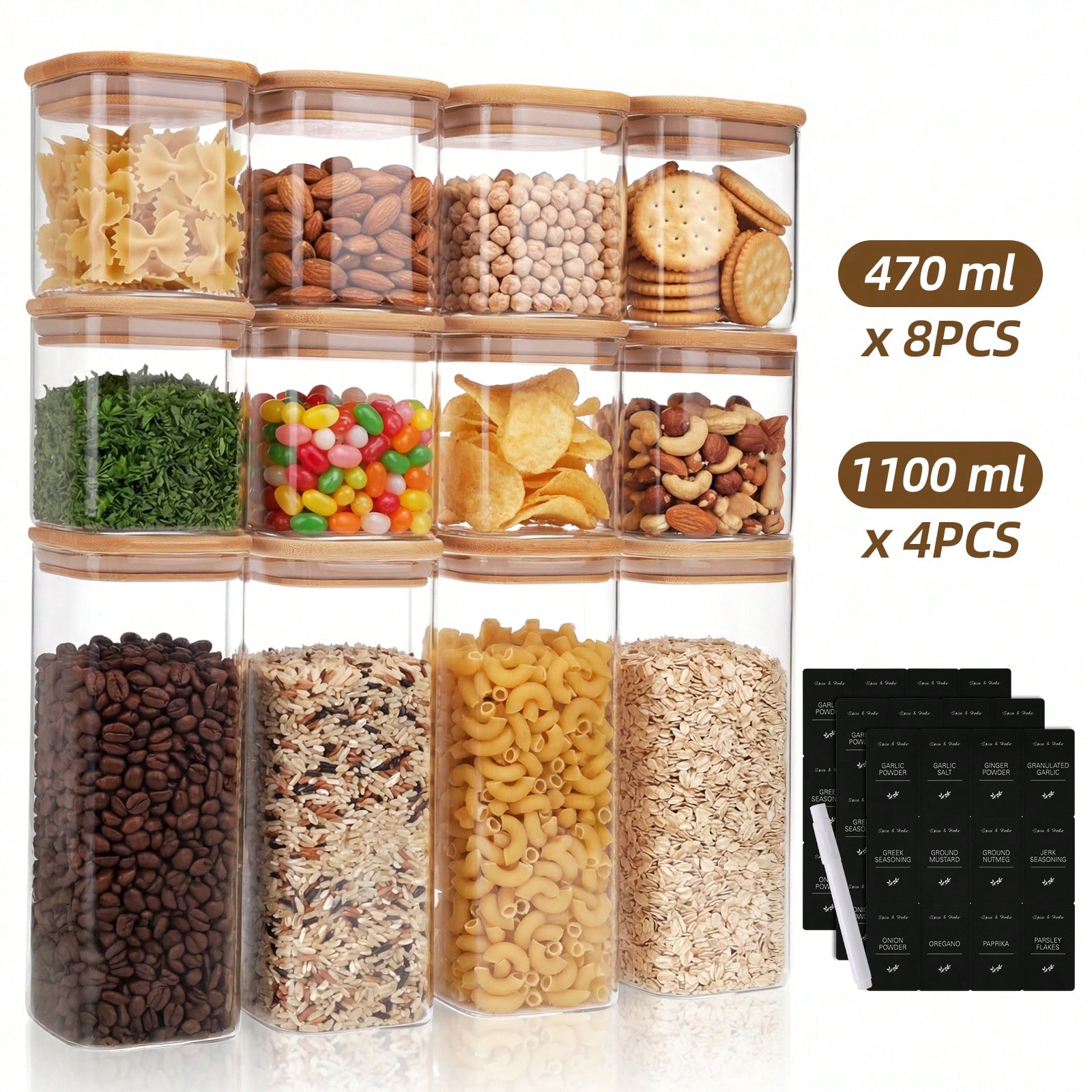 Kitchen Baking Pantry - Tomnk 12pcs Wadah Penyimpanan Makanan Kaca